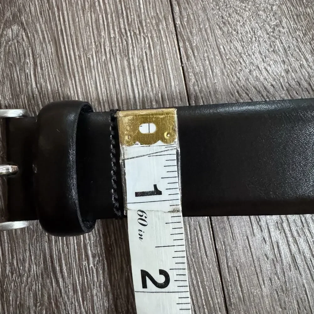 W. Kleinberg Mens Leather Dress Belt Sz 34 Silver Logo Buckle Black Office USA